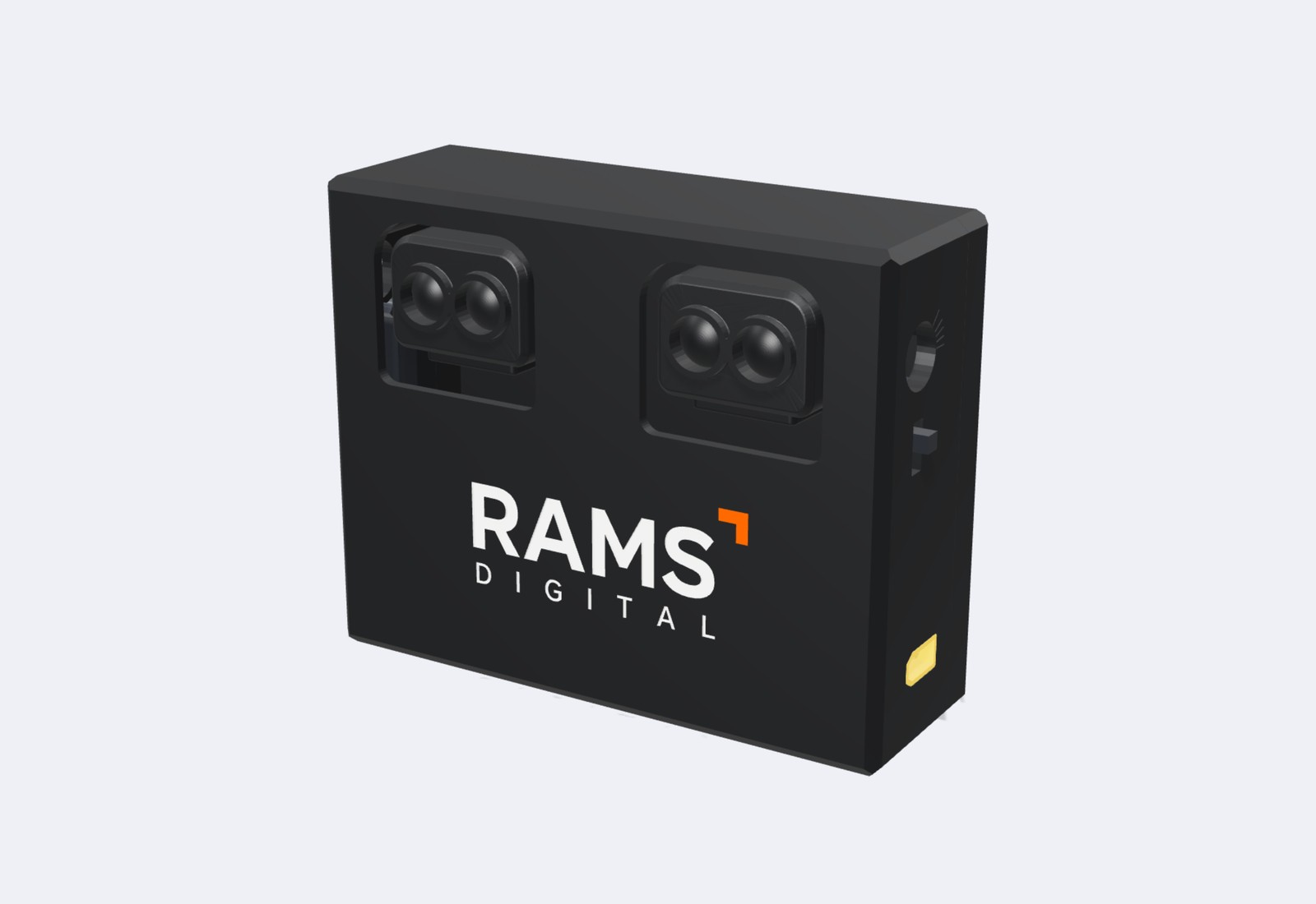 RAMS Pallet Detection Sensor: a black box with two sensing heads on top